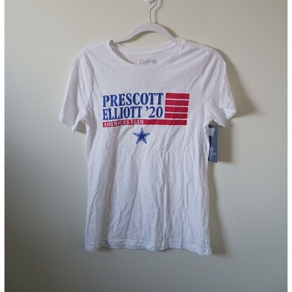 NFL‎ Cowboys Prescott Elliott Womens T Shirt Mediun White Cotton Size M